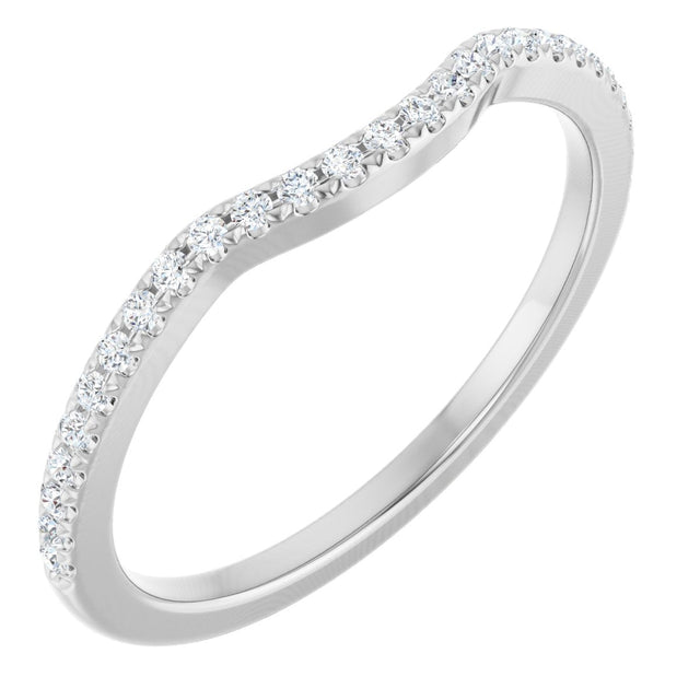 14K Gold Round Natural Diamond French-Set Contour Band - White Gold