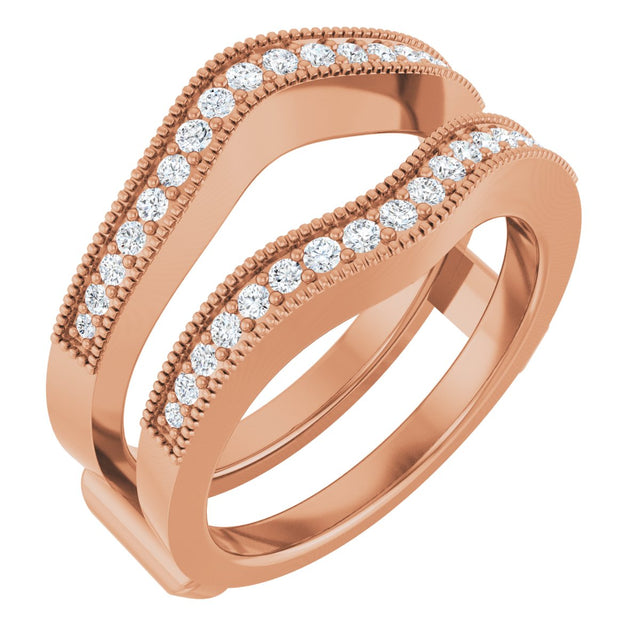 14K Gold Round Natural Diamond Milgrain Edge Ring Guard - Rose Gold