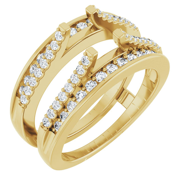 14K Gold Round Natural Diamond Double Row Cathedral-Style Ring Guard - Yellow Gold