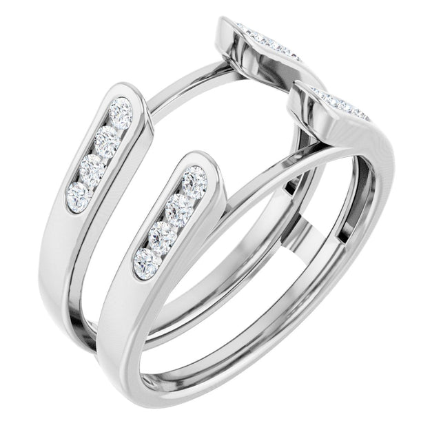 14K Gold Round Lab-Grown Diamond Channel-Set Cathedral-Style Ring Guard - White Gold