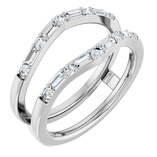14K Gold Straight Baguette Lab-Grown Diamond Accented Ring Guard - White Gold