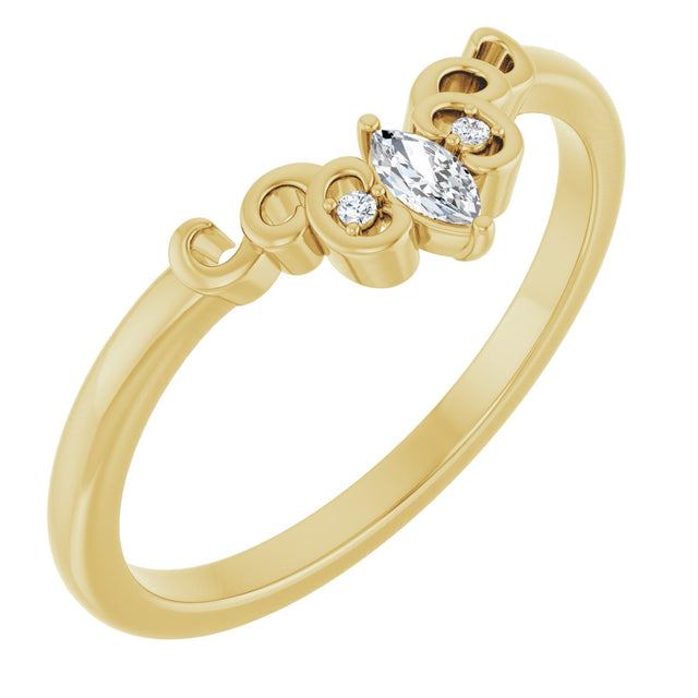 14K Gold Marquise Natural Diamond Sculptural Contour Band - Yellow Gold