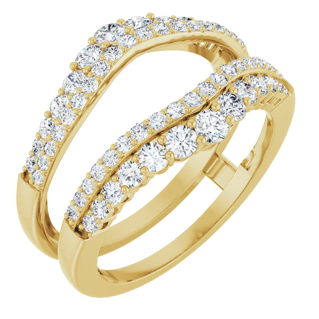 14K Gold Round Natural Diamond Graduated Double Row Ring Guard - Yellow Gold