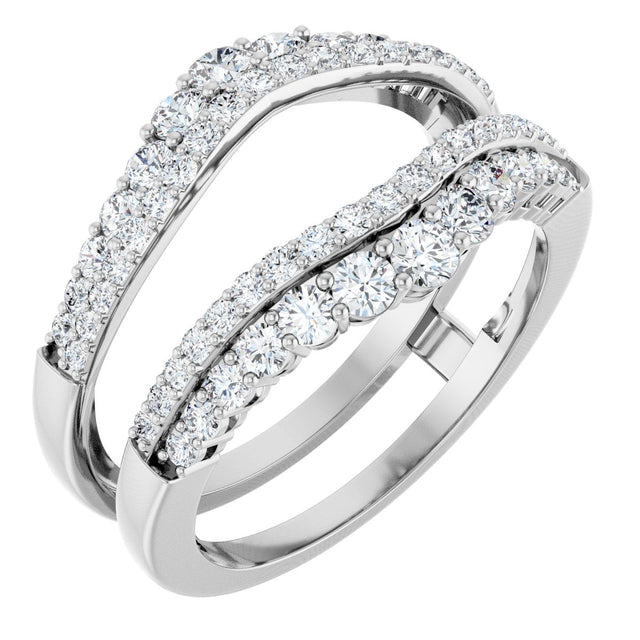 14K Gold Round Natural Diamond Graduated Double Row Ring Guard - White Gold