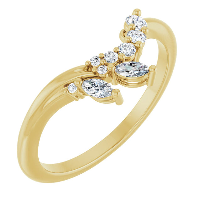 14K Gold Marquise Natural Diamond Accented Contour Band – 3.5x1.75mm - Yellow Gold