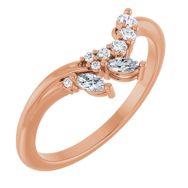 14K Gold Marquise Natural Diamond Accented Contour Band – 3.5x1.75mm - Rose Gold