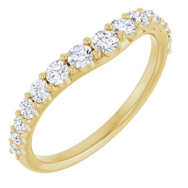 14K Gold Round Natural Diamond Graduated Accent Contour Band - Yellow Gold