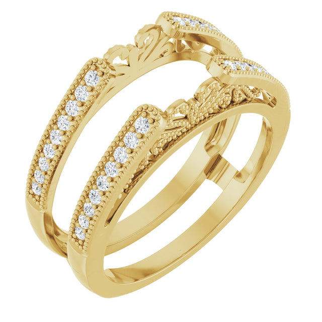 14K Gold Round Natural Diamond Milgrain Edge Sculptural Cathedral-Style Ring Guard - Yellow Gold