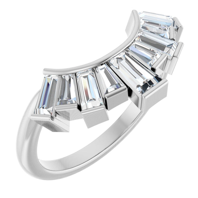 Platinum Tapered Baguette Natural Diamond Accented Contour Band