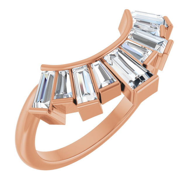 14K Gold Tapered Baguette Natural Diamond Accented Contour Band - Rose Gold
