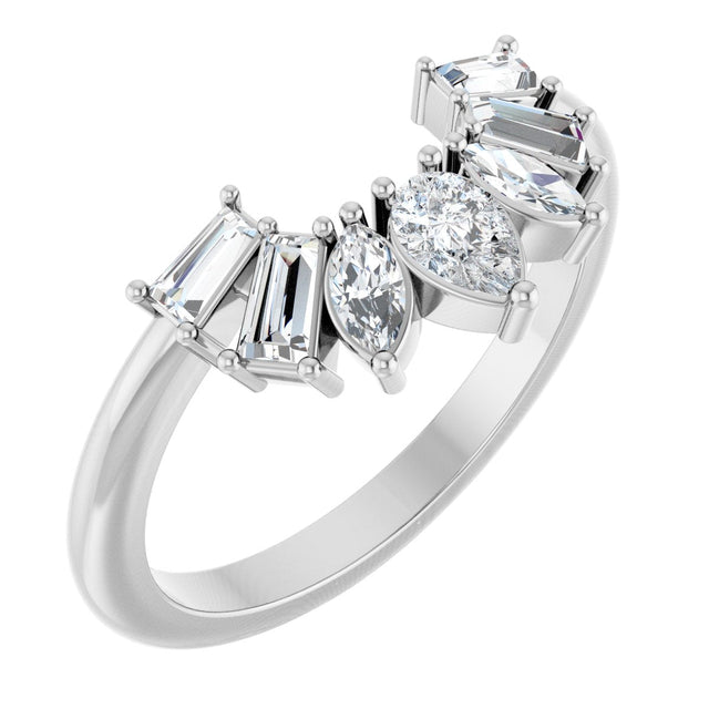 14K Gold Pear Lab-Grown Diamond Accented Contour Band – 4.5x3mm - White Gold