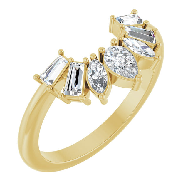 14K Gold Pear Lab-Grown Diamond Accented Contour Band – 4.5x3mm - Yellow Gold