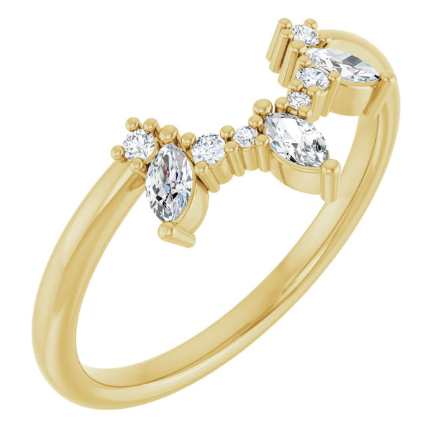 14K Gold Natural Diamond Accented Contour Band - Yellow Gold