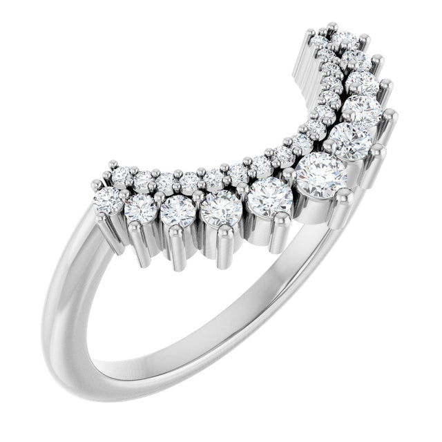 14K Gold Round Natural Diamond Contour Band – 2.2mm Stones - White Gold