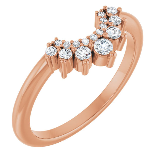 14K Gold Round Natural Diamond Contour Band – 2.2mm Stones - Rose Gold