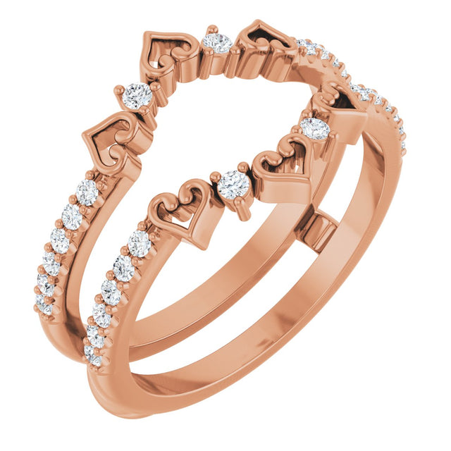 14K Gold Round Natural Diamond Accented Heart Ring Guard - Rose Gold