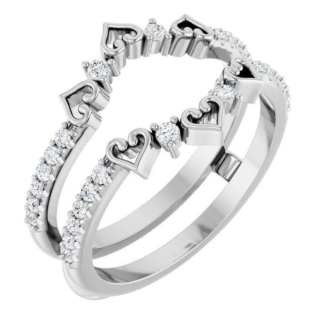 14K Gold Round Natural Diamond Accented Heart Ring Guard - White Gold