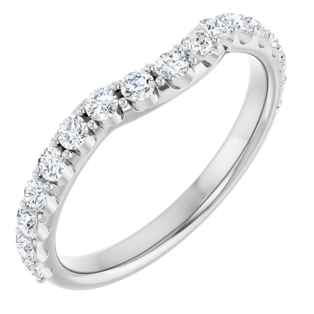 14K Gold Round Natural Diamond Accented Contour Band – 1.1-2.5mm Stones - White Gold