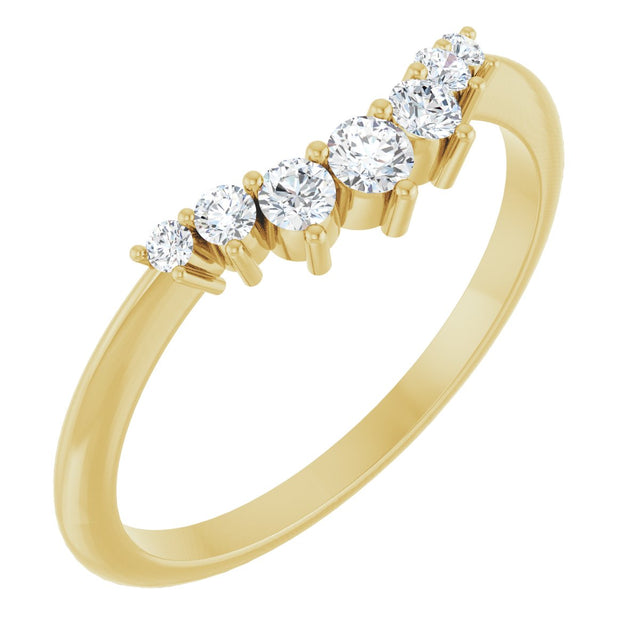 14K Gold Round Lab-Grown Diamond Accented Contour Band – 2.25-3.5mm Stones - Yellow Gold