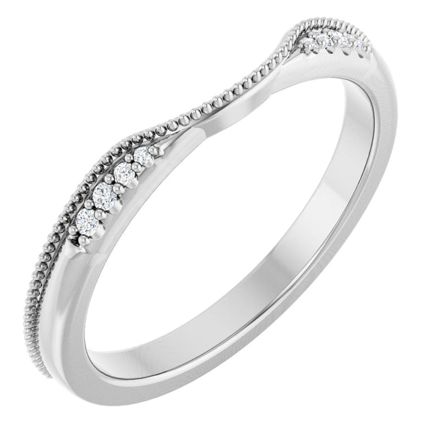 Platinum Round Natural Diamond Milgrain Edge Accented Contour Band III
