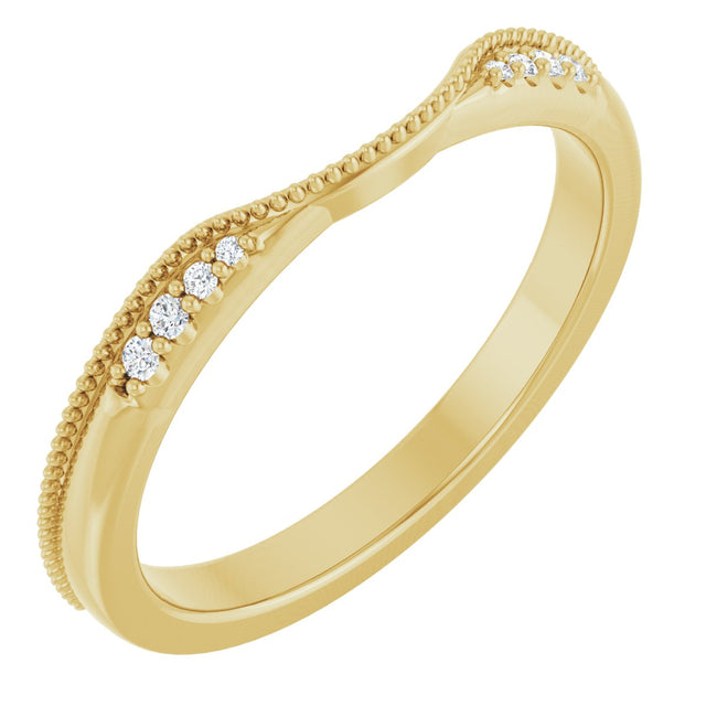 14K Gold Round Natural Diamond Milgrain Edge Accented Contour Band III - Yellow Gold