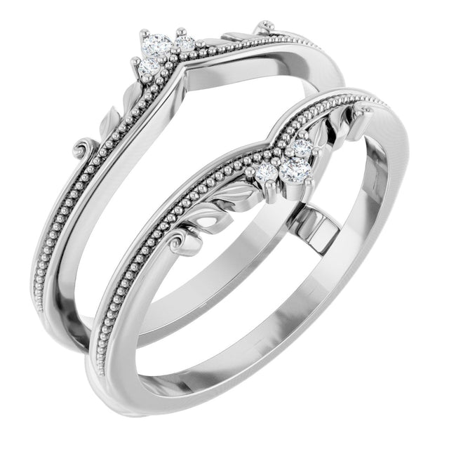 Platinum Round Natural Diamond Accented Milgrain Ring Guard