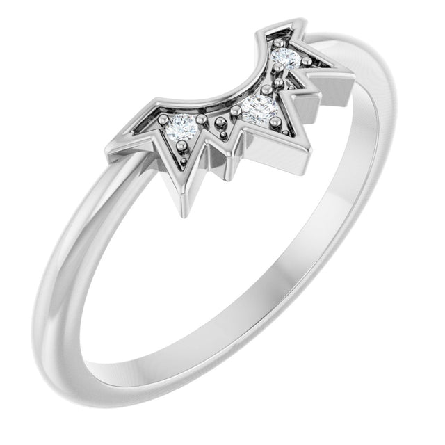 14K Gold Round Natural Diamond Sunburst Contour Band - White Gold