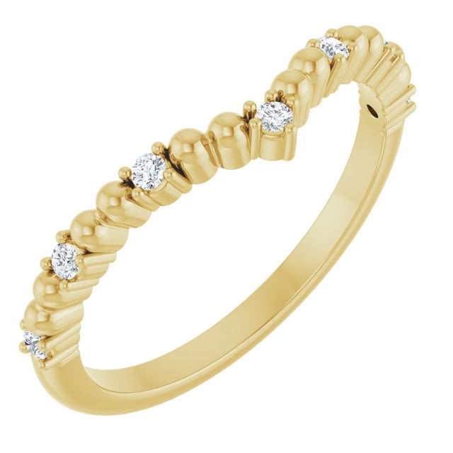 14K Gold Round Natural Diamond Contour Band V - Yellow Gold