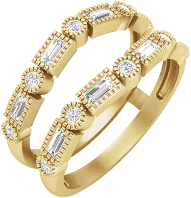 14K Gold Straight Baguette Natural Diamond Accented Ring Guard - Yellow Gold