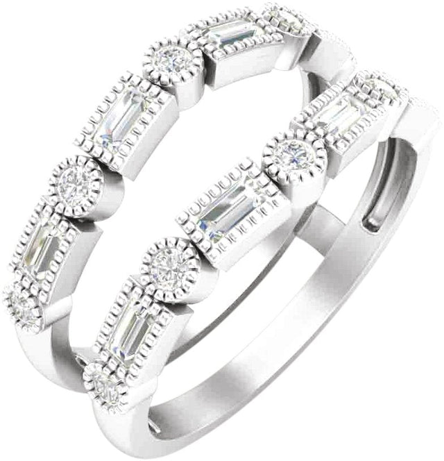 14K Gold Straight Baguette Natural Diamond Accented Ring Guard - White Gold