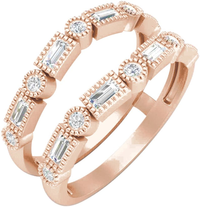 14K Gold Straight Baguette Natural Diamond Accented Ring Guard - Rose Gold