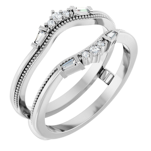 Platinum Natural Diamond Accented Art Deco Ring Guard