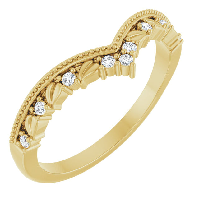14K Gold Round Natural Diamond Contour Band – 1.3mm Stones - Yellow Gold