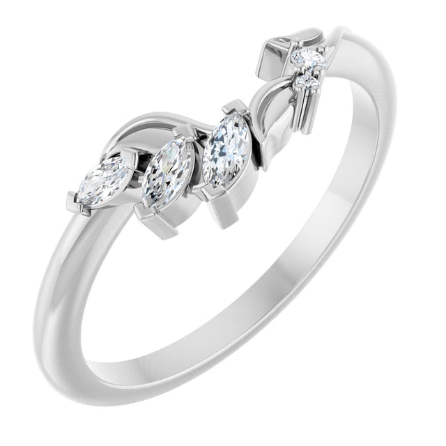 14K Gold Marquise Natural Diamond Contour Band II - White Gold