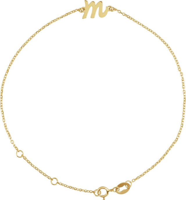 14K Gold Initial M Script Bracelet - Yellow Gold