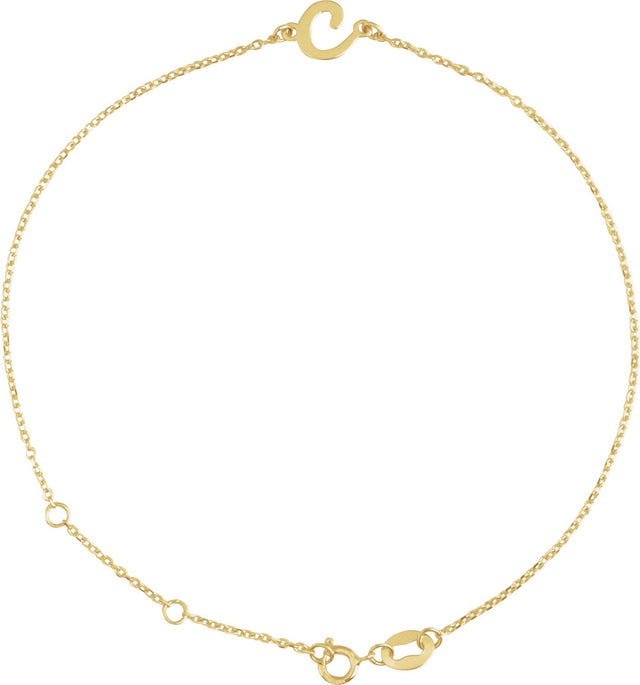 14K Gold Initial C Script Bracelet - Yellow Gold