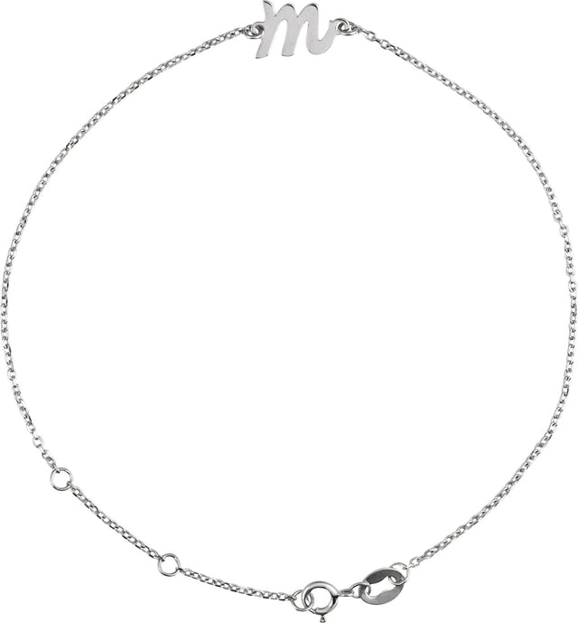 14K Gold Initial M Script Bracelet - White Gold