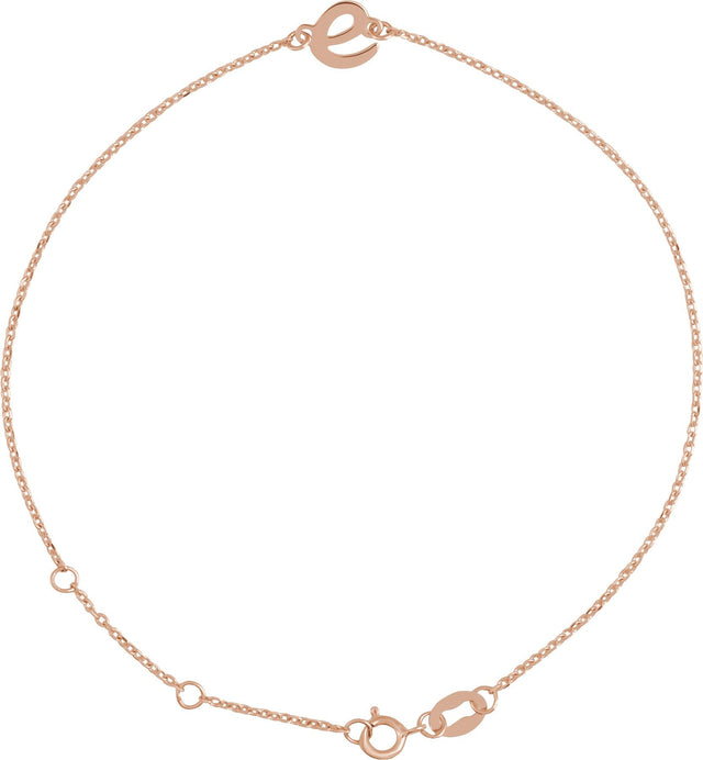 14K Gold Initial E Script Bracelet - Rose Gold