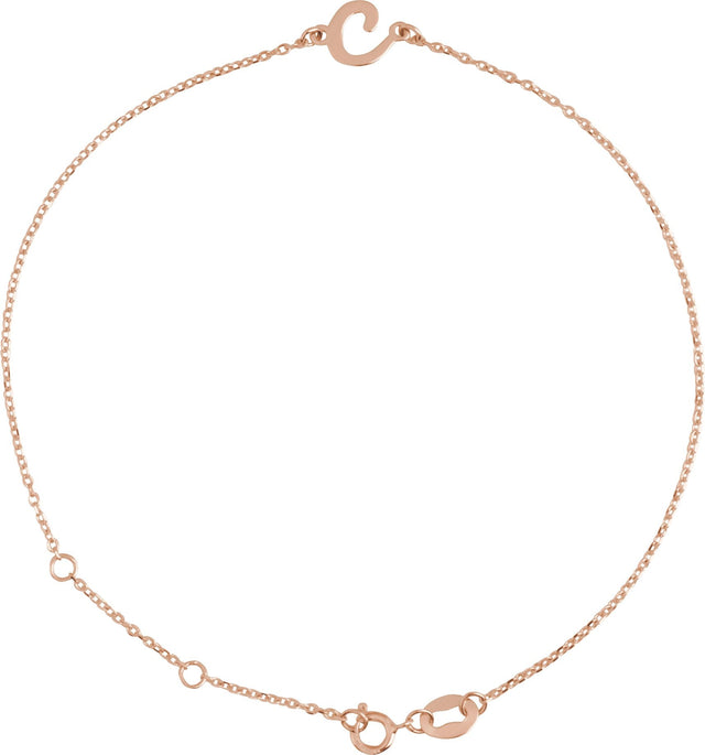 14K Gold Initial C Script Bracelet - Rose Gold