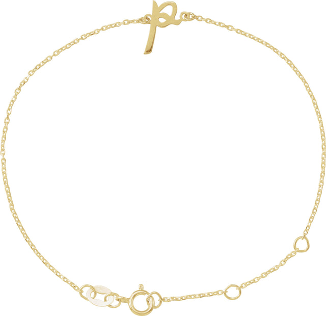 14K Gold Initial P Script Bracelet - Yellow Gold