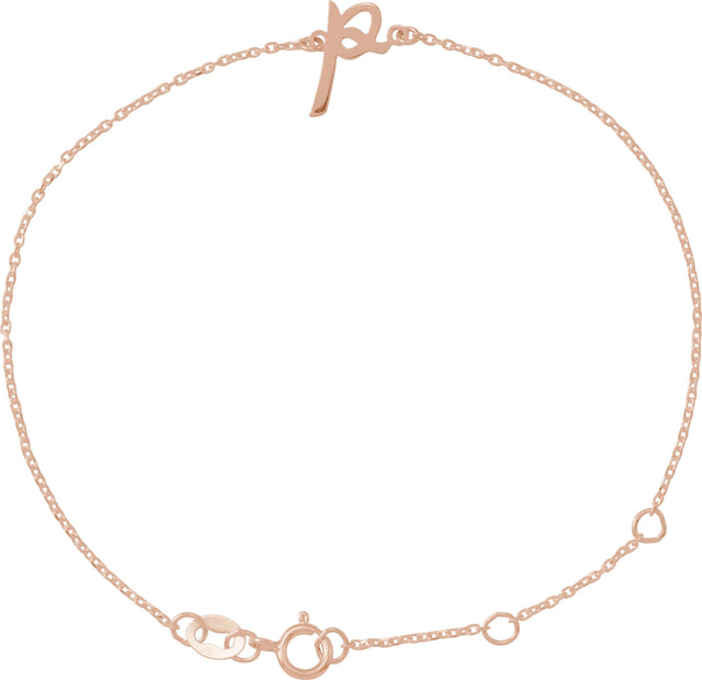 14K Gold Initial P Script Bracelet - Rose Gold