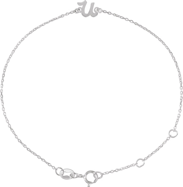 14K Gold Initial U Script Bracelet - White Gold