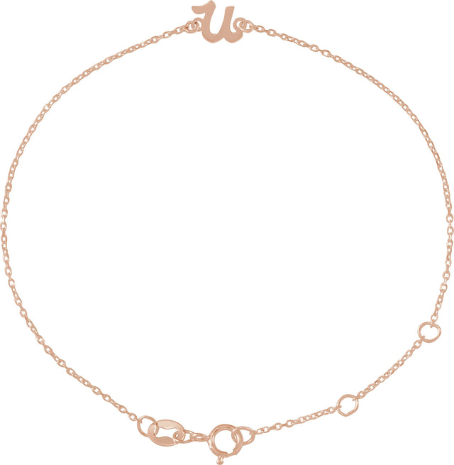 14K Gold Initial U Script Bracelet - Rose Gold