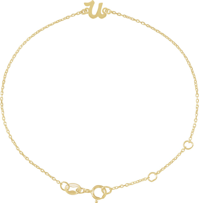 14K Gold Initial U Script Bracelet - Yellow Gold