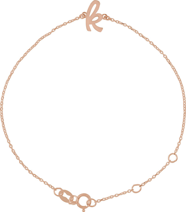 14K Gold Initial K Script Bracelet - Rose Gold