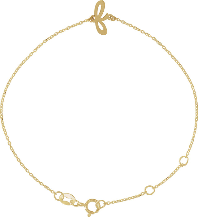 14K Gold Initial F Script Bracelet - Yellow Gold