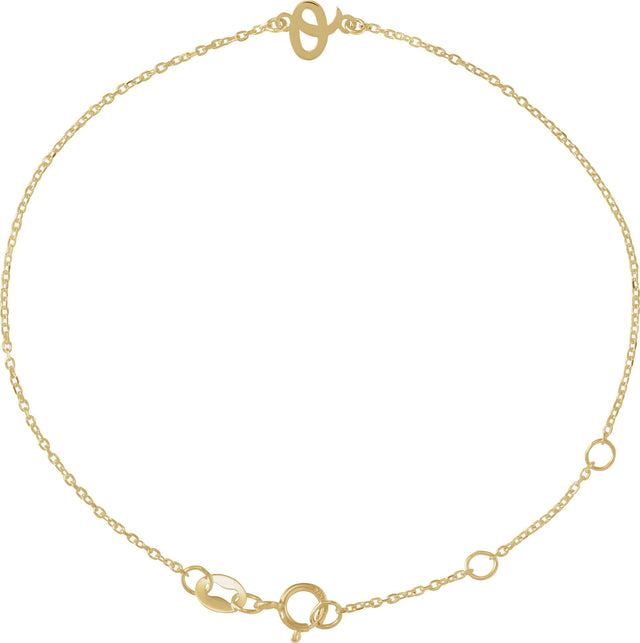 14K Gold Initial O Script Bracelet - Yellow Gold
