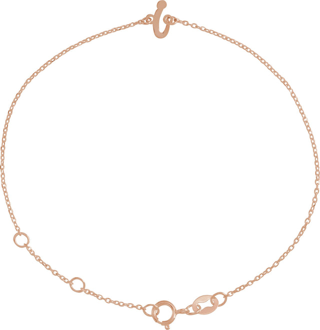 14K Gold Initial I Script Bracelet - Rose Gold
