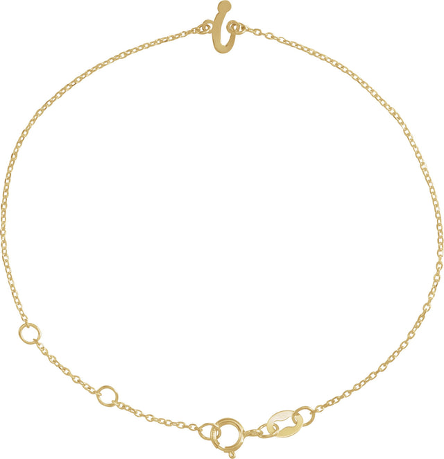 14K Gold Initial I Script Bracelet - Yellow Gold