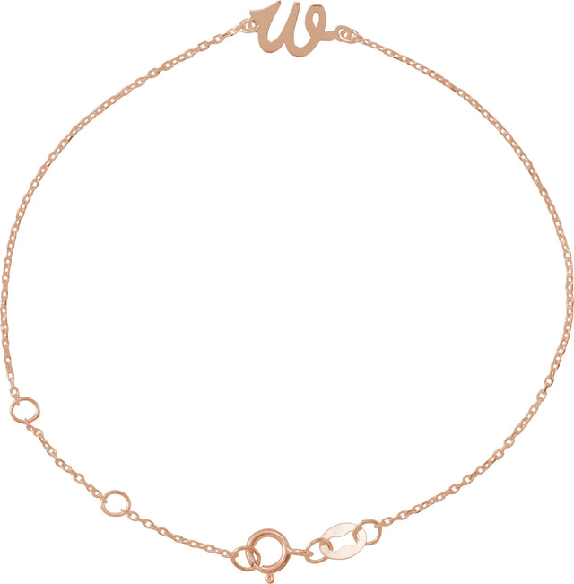 14K Gold Initial W Script Bracelet - Rose Gold
